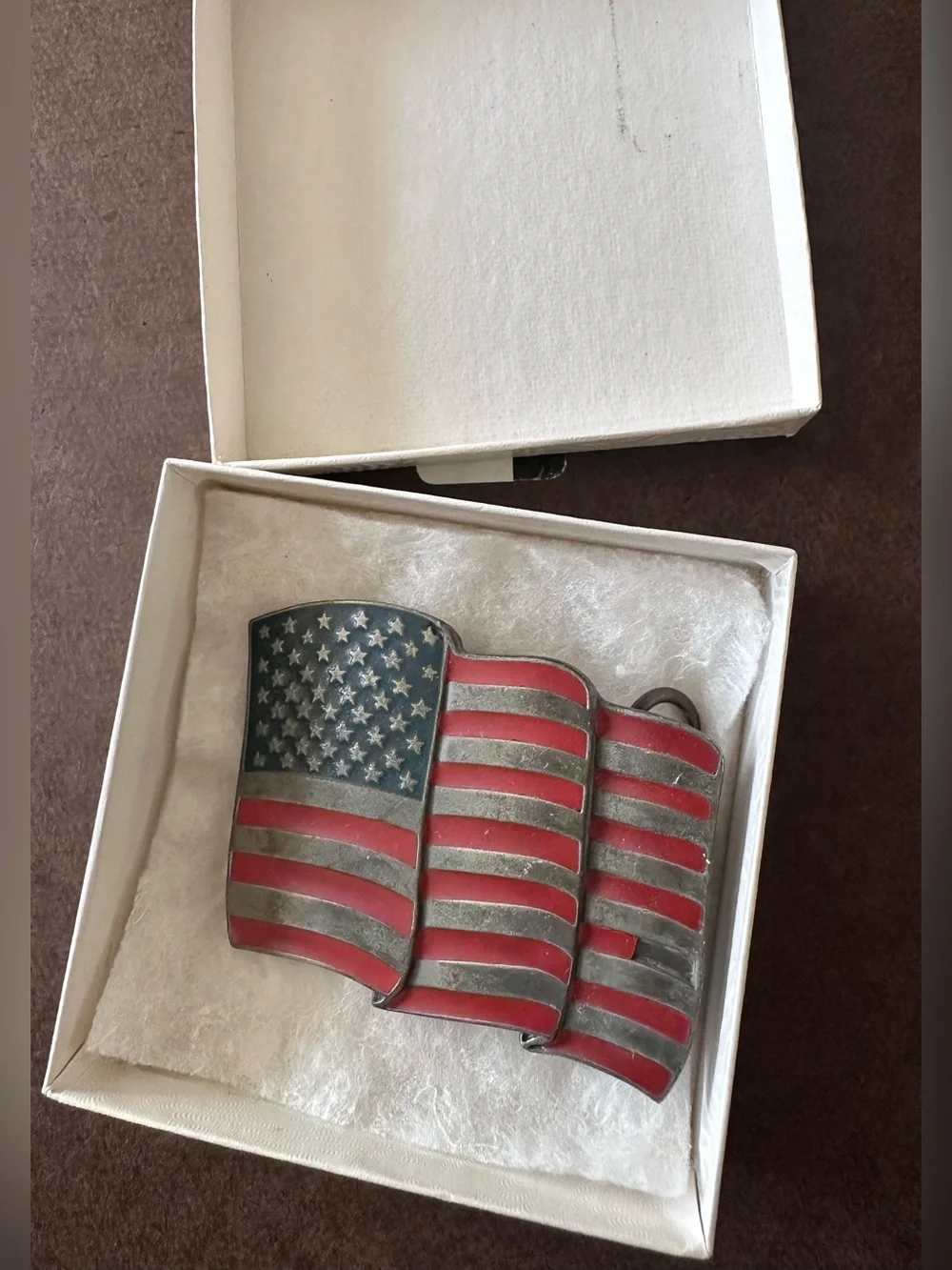 VINTAGE USA FLAG, PEWTER BELT BUCKLE. Old Glory